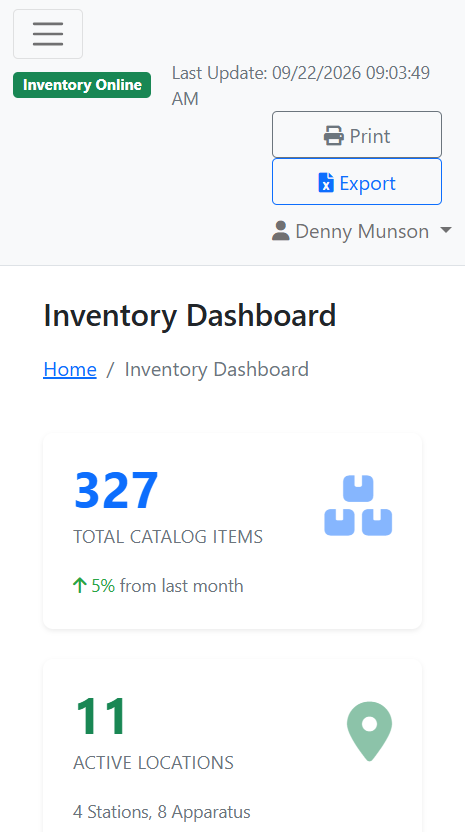 The inventory dashboard on a phone